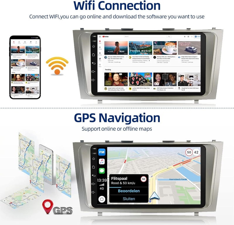 Podofo 2+32G Android 13 Car Stereo for Toyota Camry 2006 2007 2008 2009 2010 2011, 9 Inch HD Touchscreen Radio, Wireless CarPlay Android Auto GPS WiFi Bluetooth FM/RDS SWC Dual USB HD Backup Camera - Image 4